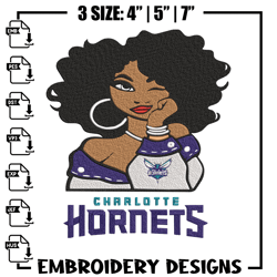 Charlotte Hornets girl embroidery design, NBA embroidery, Sport embroidery, Embroidery design, Logo sport embroidery.