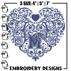 Memphis Tigers heart embroidery design, Sport embroidery, logo sport embroidery, Embroidery design,NCAA embroidery