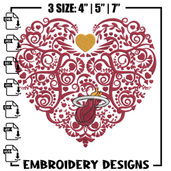 Miami Heat heart embroidery design, NBA embroidery,Sport embroidery, Embroidery design ,Logo sport embroidery.