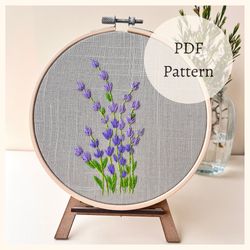 lavender embroidery pattern, vintage wildflowers embroidery pattern, pdf lavender embroidery bouquet