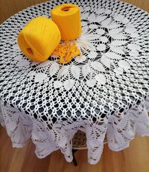 White Mini Tablecloth handmade crochet 79 cm/31.1inch