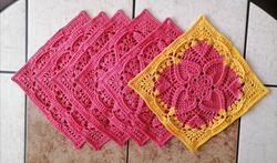 Handmade crochet square 6 Pcs set Placemat Coffee Doilies Sweetheart 18cm/7.08in