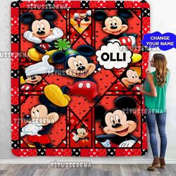 Personalized Mickey Mouse Quilt Blanket, Mickey Mouse Fleece Blanket, Mickey Mouse Birthday Gifts, Christmas Gift For Ki