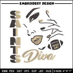 New Orleans Saints Diva embroidery design, Saints embroidery, NFL embroidery, logo sport embroidery, embroidery design.