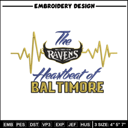 The heartbeat of Baltimore Ravens embroidery design, Baltimore Ravens embroidery, NFL embroidery, logo sport embroidery.