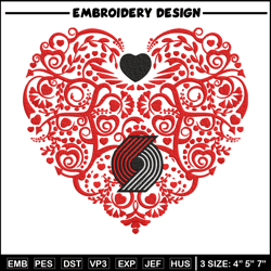 Portland Trail Blazers heart embroidery design,NBA embroidery,Sport embroidery,Embroidery design, Logo sport embroidery