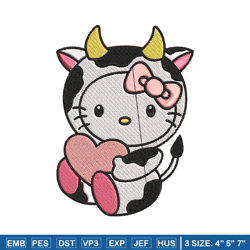 Cow Hello Kitty With Heart Embroidery Design, Hello Kitty Embroidery, Embroidery File, Cartoon shirt, Digital download.