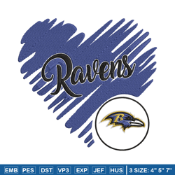 Heart Baltimore Ravens embroidery design, Ravens embroidery, NFL embroidery, Logo sport embroidery, embroidery design.