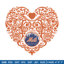 New York Mets heart embroidery design, Sport embroidery, logo sport embroidery, Embroidery design, MLB embroidery