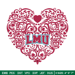 Loyola Marymount heart embroidery design, NCAA embroidery, Sport embroidery, Embroidery design, Logo sport embroidery