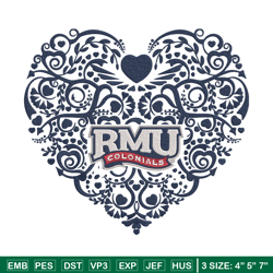 Robert Morris heart embroidery design, NCAA embroidery,Sport embroidery, Embroidery design,Logo sport embroidery.