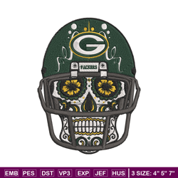 Skull Helmet Green Bay Packers embroidery design, Green Bay Packers embroidery, NFL embroidery, logo sport embroidery.