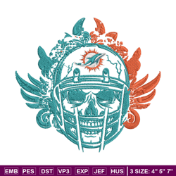 Skull Helmet Miami Dolphins Floral embroidery design, Miami Dolphins embroidery, NFL embroidery, logo sport embroidery.
