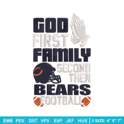 god first family second then chicago bears embroidery design, chicago bears embroidery, nfl embroidery, sport embroidery