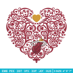 Miami Heat heart embroidery design, NBA embroidery,Sport embroidery, Embroidery design ,Logo sport embroidery.