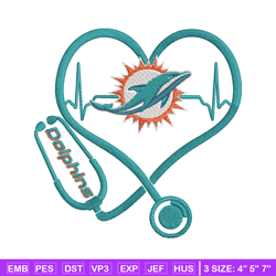 Stethoscope Miami Dolphins embroidery design, Miami Dolphins embroidery, NFL embroidery, logo sport embroidery.