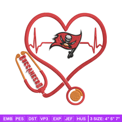 Stethoscope Tampa Bay Buccaneers embroidery design, Buccaneers embroidery, NFL embroidery, logo sport embroidery.