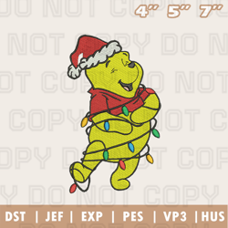 Winnie The Pooh Christmas Lights Embroidery Machine Design, Christmas Embroidery Design, Instant Download