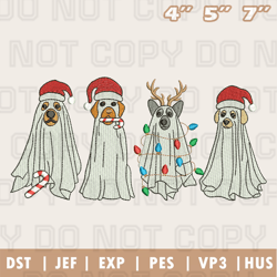 Four Ghost Dog Spooky Season Christmas Embroidery Machine Design, Christmas Embroidery Design, Instant Download