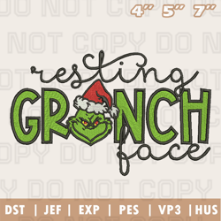 Resting Grinch Face Embroidery Machine Design, Christmas Embroidery Design, Instant Download