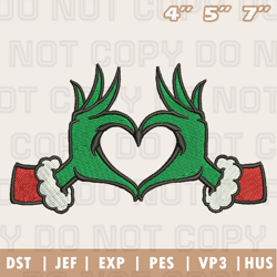 Grinch Heart Hands Embroidery Machine Design, Christmas Embroidery Design, Instant Download