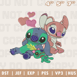 Stitch and Angel Cartoon Embroidery Design, Cartoon Embroidery Design, Instant Download