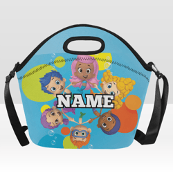 custom name bubble guppies neoprene lunch bag, lunch box