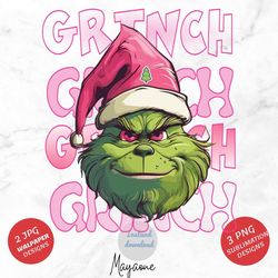 Grinch Face Preppy PNG Grinch Pink Green Preppy Christmas Grinch Png, Grinch sticker pack Christmas Grinch Png Preppy Gr