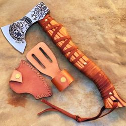 viking axe | carbon steen viking axe | leather wrapping viking axe | handmade viking axe | gift for husband viking axe