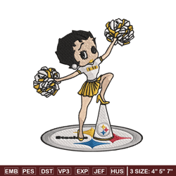 Cheer Betty Boop Pittsburgh Steelers embroidery design, Steelers embroidery, NFL embroidery, logo sport embroidery.