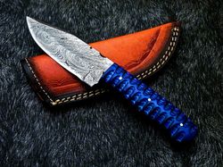 CUSTOM Damascus Steel Knife Handmade HARD WOOD Handle CAMPING KNIFE