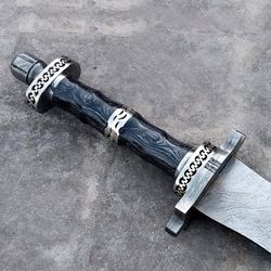 Handmade Damascus Steel Double-Edge Viking Sword with Pakka Wood Handle – Crafted for Battle, Forged for Legends
