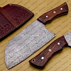 Personalized Damascus Steel Cleaver Chopper Chef Kitchen Knife Heavy Duty Damascus Handle Walnut Wood with Leather Sheet