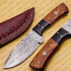 Damascus Skinner Gut Hook knife, Damascus Fixed Blade, Hunting knife , Viking knife, Forged steel knife Bush Craft knife