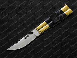 Asian Palm Civet Original Filipino Balisong Butterfly Knife Brass with Carabao Horn Inserts