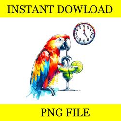 Always 5 O'clock Colorful Parrot Drinking Margarita PNG