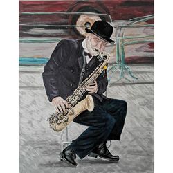 Street Musician Sax Player Original Acrylic Painting Handmade Art Unique Wall Decor Original Wall Art Hand Painted