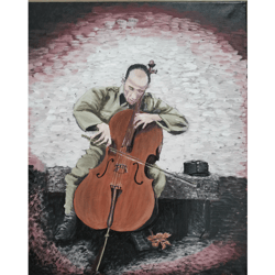 Cello Player Retrofoto Original Acrylic Painting On Canvas Handmade Art Unique Wall Decor Original Wall Art Art Work