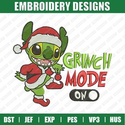 Stitch X Grinch Mode On Christmas Embroidery Designs, Disney Christmas Embroidery Designs, Disney Christmas Designs, Ins
