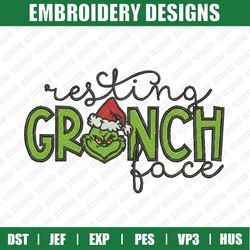 Resting Grinch Face Embroidery Files, Christmas Embroidery Designs, Grinch Embroidery Designs Files, Instant Download