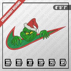 Christmas Embroidery Designs, Nike Christmas Designs, Nike X Grinch Embroidery Designs, Digital Download