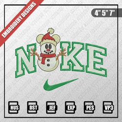 Christmas Embroidery Designs, Nike Christmas Designs, Nike Snowman Mickey Mouse Embroidery Designs, Digital Download