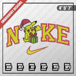 Christmas Embroidery Designs, Nike Christmas Designs, Nike Pikachu Santa Hat Christmas Embroidery Designs, Digital Downl