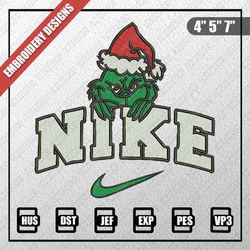 Christmas Embroidery Designs, Nike Christmas Designs, Nike x Grinch Christmas Embroidery Designs, Digital Download