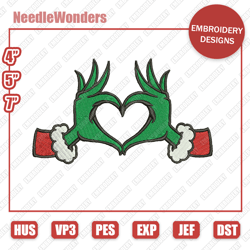 Grinch Embroidery Designs, Grinch Heart Hands Christmas Designs, Christmas Embroidery Designs, Digital File