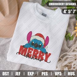 merry xmas buffalo disney stitch santa hat embroidery files, disney christmas embroidery designs, disney embroidery desi