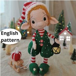 Christmas Crochet Amigurumi pattern Christmas Elf Boy Doll PDF English pattern Christmas elf Christmas decor toy Crochet