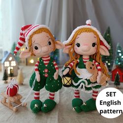 Christmas Crochet Amigurumi pattern Christmas Elves Doll (Boy and girl) PDF English pattern Christmas elf Christmas deco