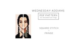 Beaded Wednesday Addams, Square Stitch earrings pattern, Miyuki Delica pattern, Beading Pattern, Instant download