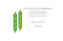 Native American print earrings DIY, Extra long earrings pattern, Brick Stitch pattern, Miyuki Delica pattern, Beading